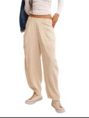 Free People Pull-On Barrel Pants - Beige - 100% Cotton